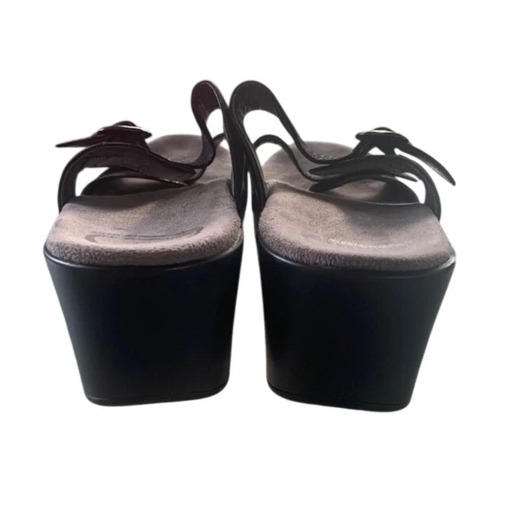 Dansko Leather Double Strap Comfort Slide Sandals Black Wedge EU 43 Clogs
